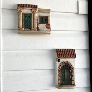 Ceramic hanging craft wall decor pieces showcases a charming cottage style.